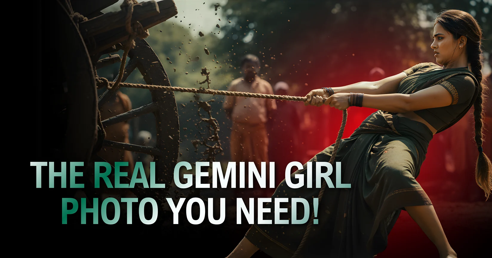 Gemini 3 Photorealistic Village Girl Image Prompt illustrating intense physical exertion and sweat details on a village girl pulling a cart, testing environmental mud interactions and high-contrast midday shadows in a hyper-realistic rendering scenario.