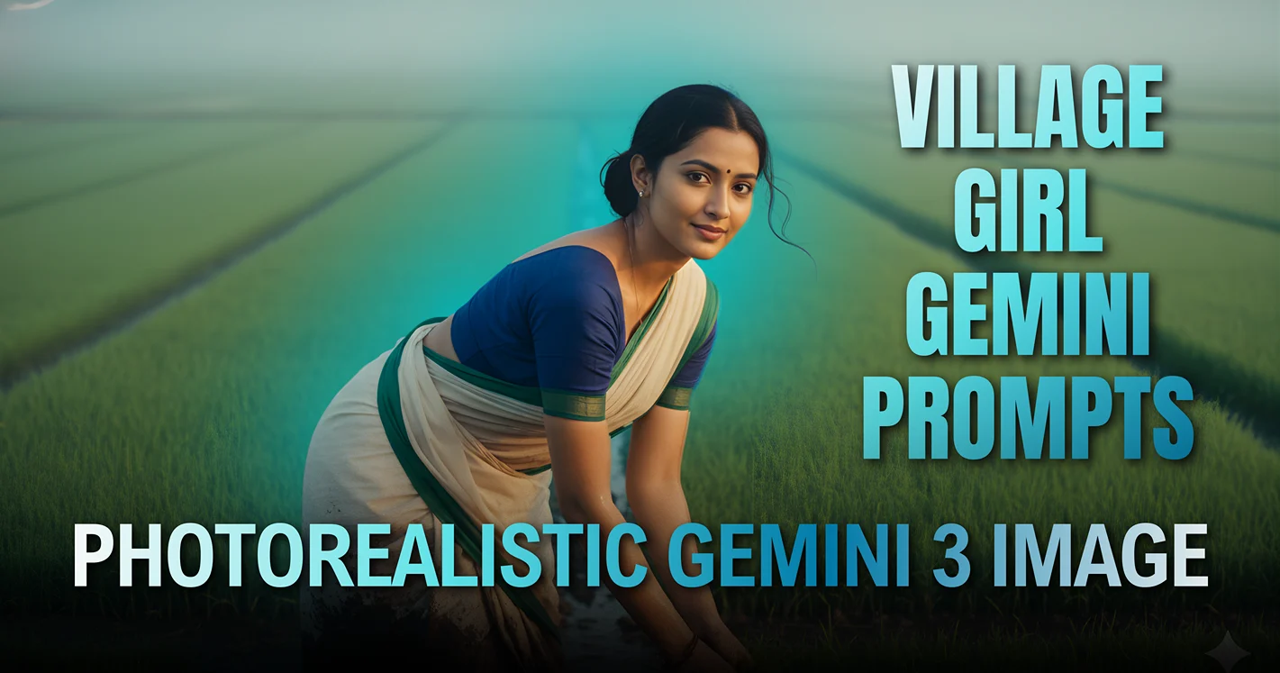 Magnetic Photorealistic Village Girl Portrait showing a woman transplanting seedlings in morning mist, an image edit perfected by specific film stock and golden hour glow using Gemini 3