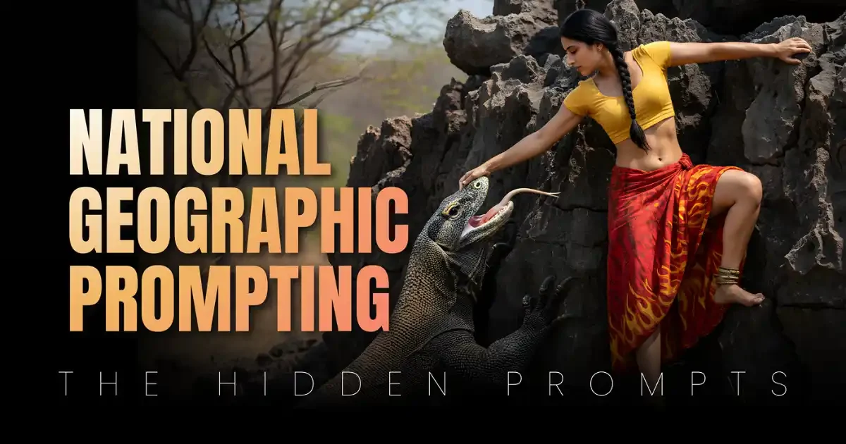 Google Gemini AI Prompt for High-contrast, Cinematic-Photorealism shot of an Indian woman and an aggressive Komodo dragon; an authoritative use of the National-Geographic-Prompting formula.