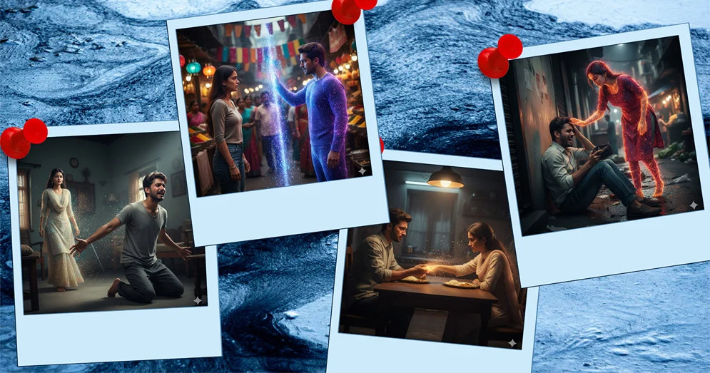 A collection of viral heartbreak images: dissolving partners in a street market, a desperate plea, a last meal, and financial anguish. These are the Best Sad Boy Prompts for Gemini 3 for ultra-realistic results.