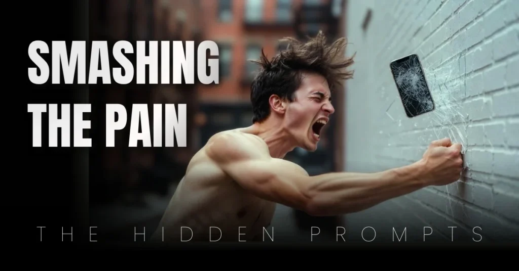 Man throwing and shattering phone, intense Love Failure Prompt for Sad Boy on Gemini 3 Pro.
