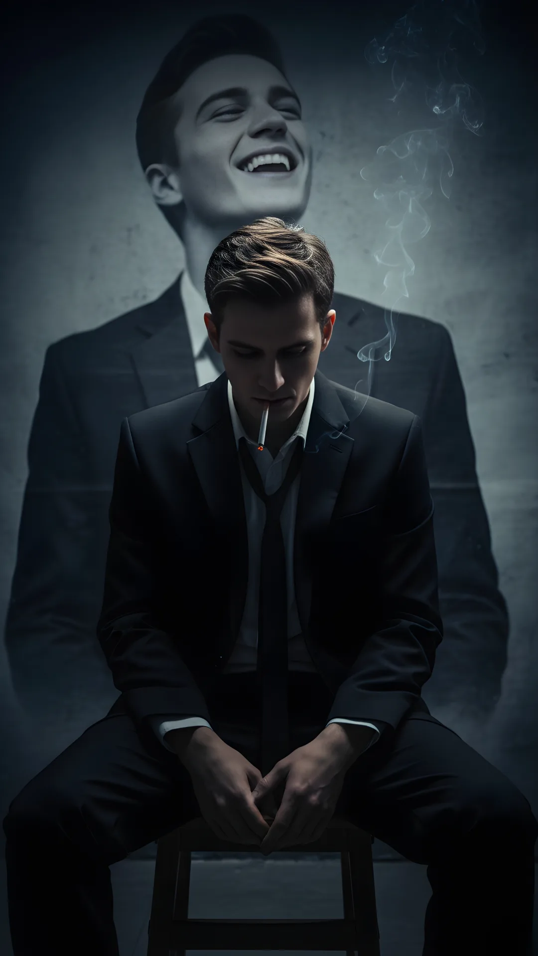 The Gemini Prompt uses cigarette light to emphasize shadows on this Moody Sad Boy Pic, ensuring a high-quality Cinematic Photo Prompt result.