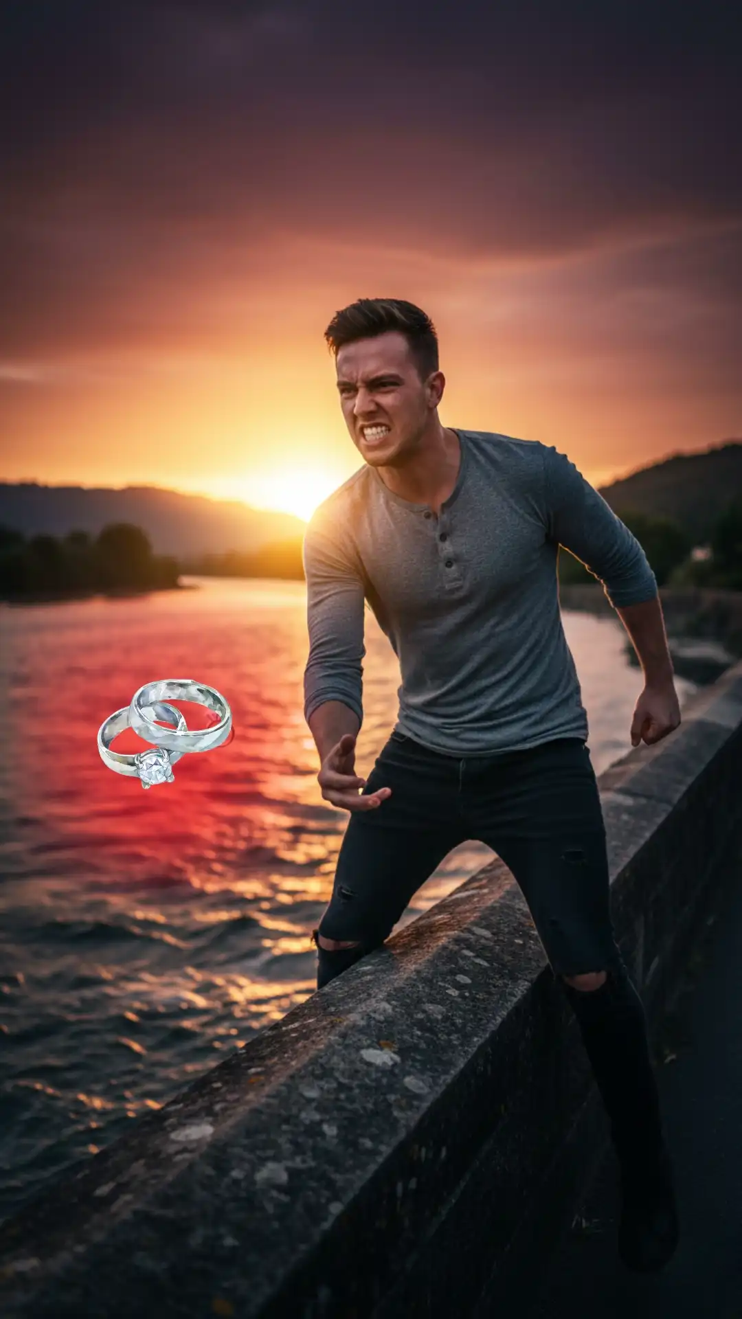 Grok AI image editing prompt bridge ring throw with golden hour motion blur