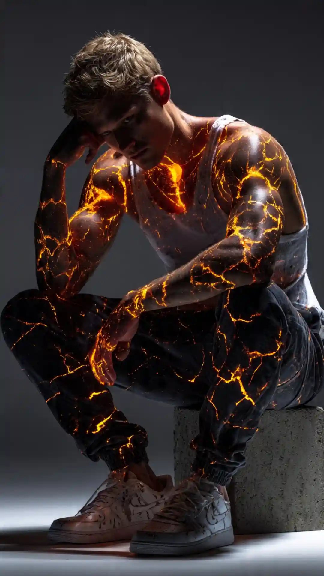Grok AI image editing prompt glowing body cracks surreal emotional photography