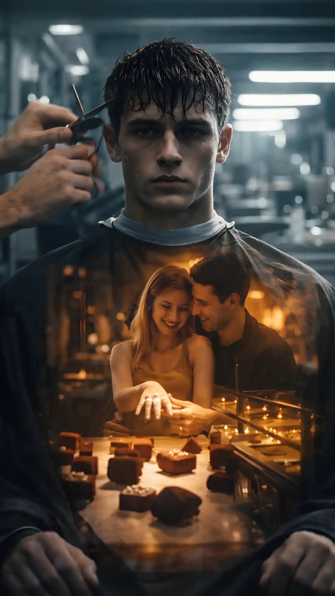 This devastating Gemini Prompt captures the surreal contrast of barbershop pain vs. ring shopping, making it a powerful Love Failure Photo Wallpaper and clear Lonely Boy Prompt Download 8K.