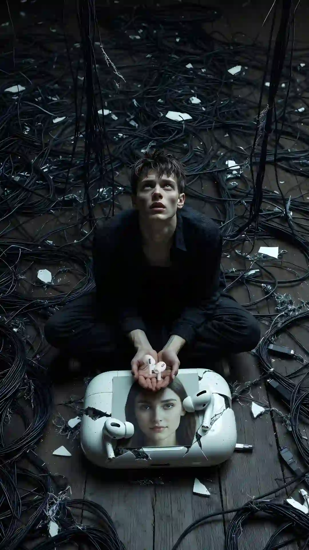 We used this symbolic Gemini Prompt for impactful Love Failure Photos, focusing on broken cables and earbuds, a signature Love Failure Photo Editing technique.