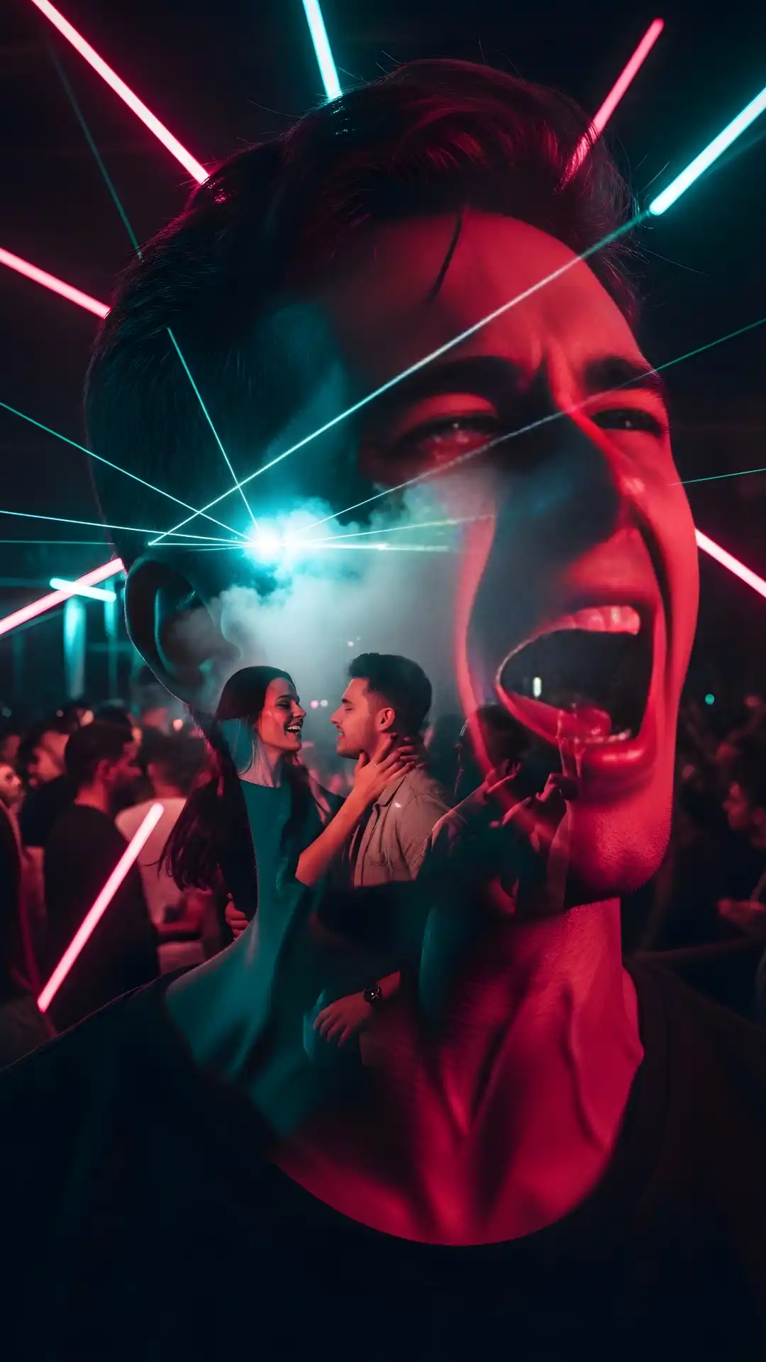 This visceral Gemini Prompt uses chaotic neon lighting in a screaming Cinematic Photo Prompt overlaid with betrayal for a high-impact Moody Sad Boy Pic.