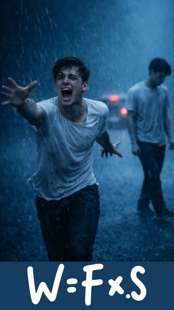 breakup image prompts of man chasing girlfriend car in rain for cinematic heartbreak storytelling