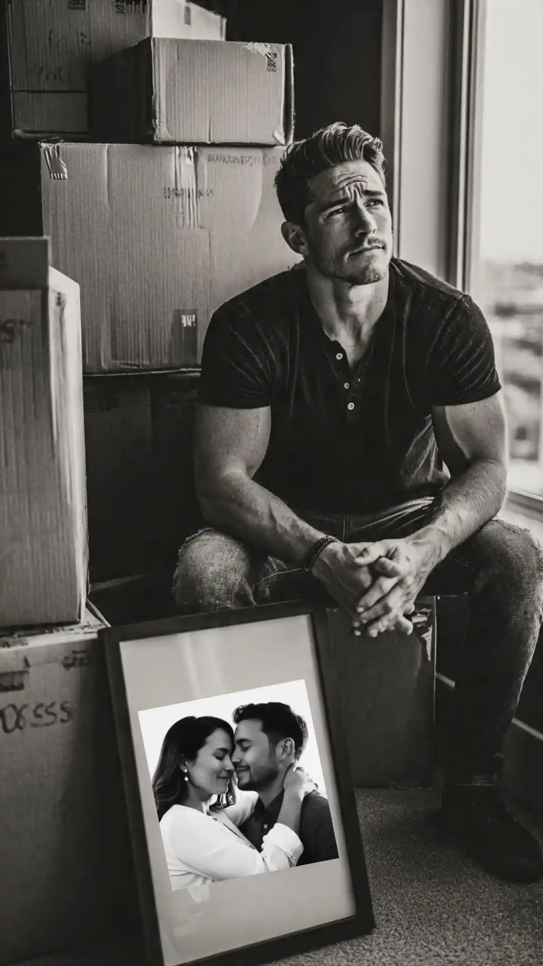 Grok AI photo editing prompt packing boxes crying with moving day heartbreak documentary-style