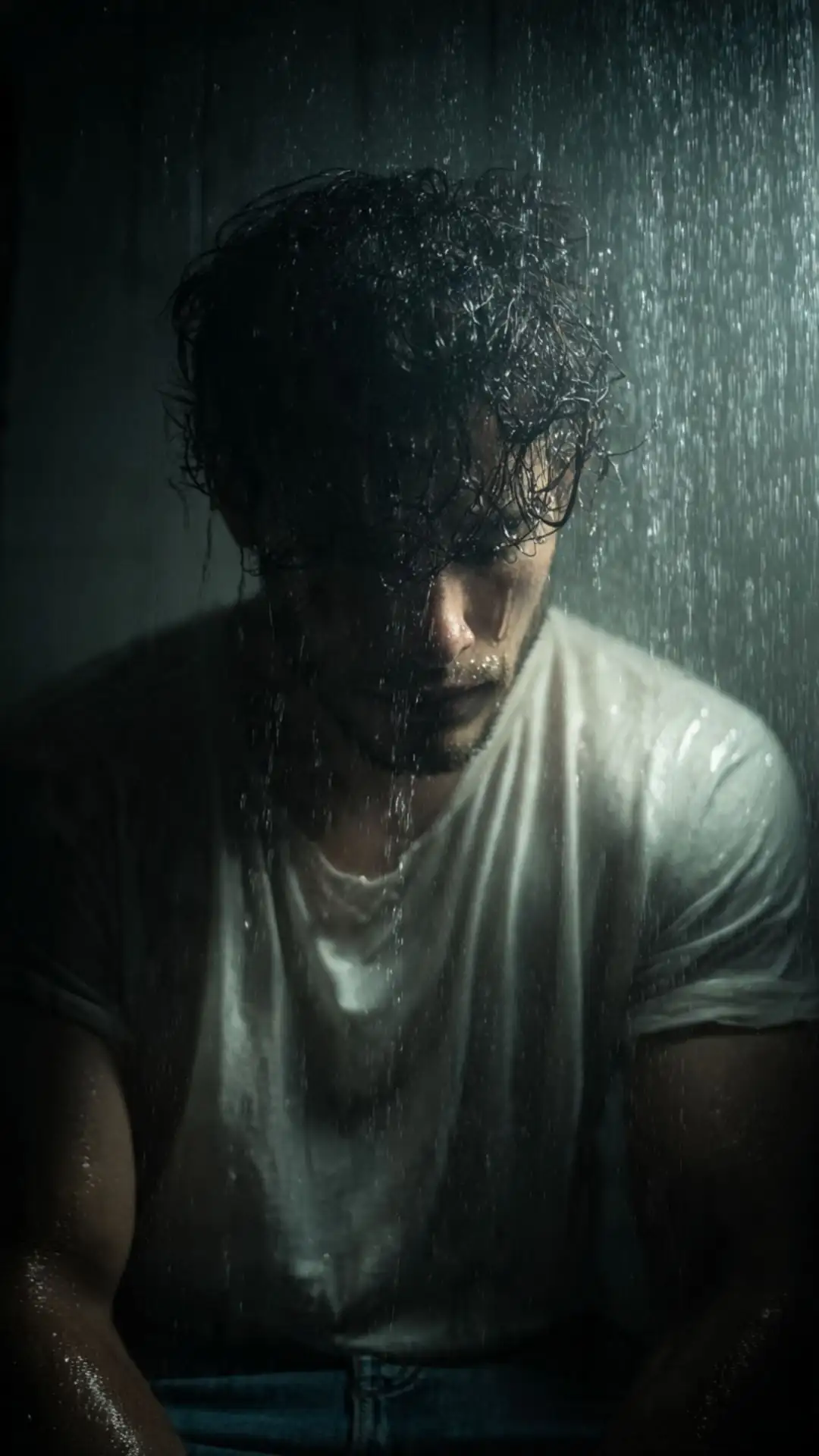 Grok AI photo editing prompt shower breakdown with emotional breakdown volumetric fog