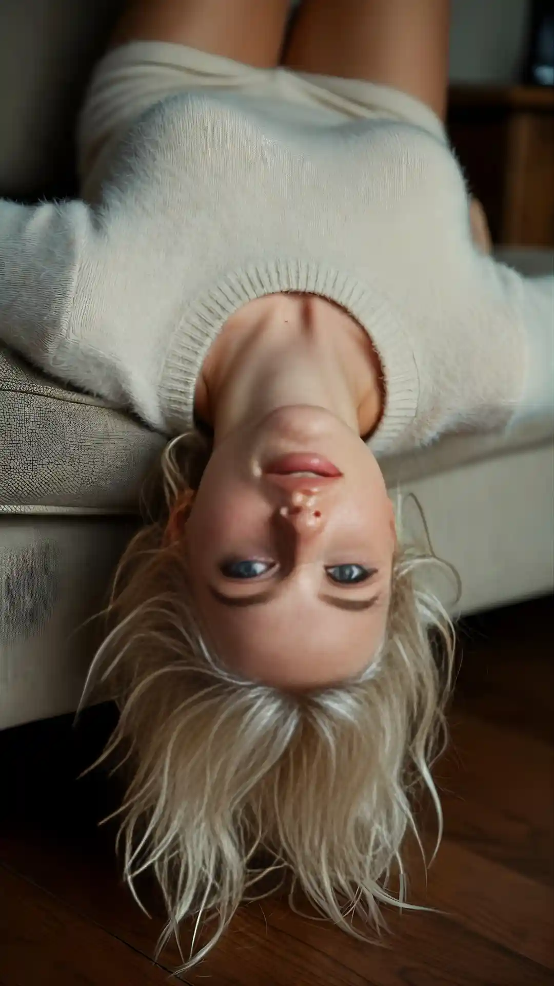 Uncensored grok prompt low angle floor inverted couch with grok image creation