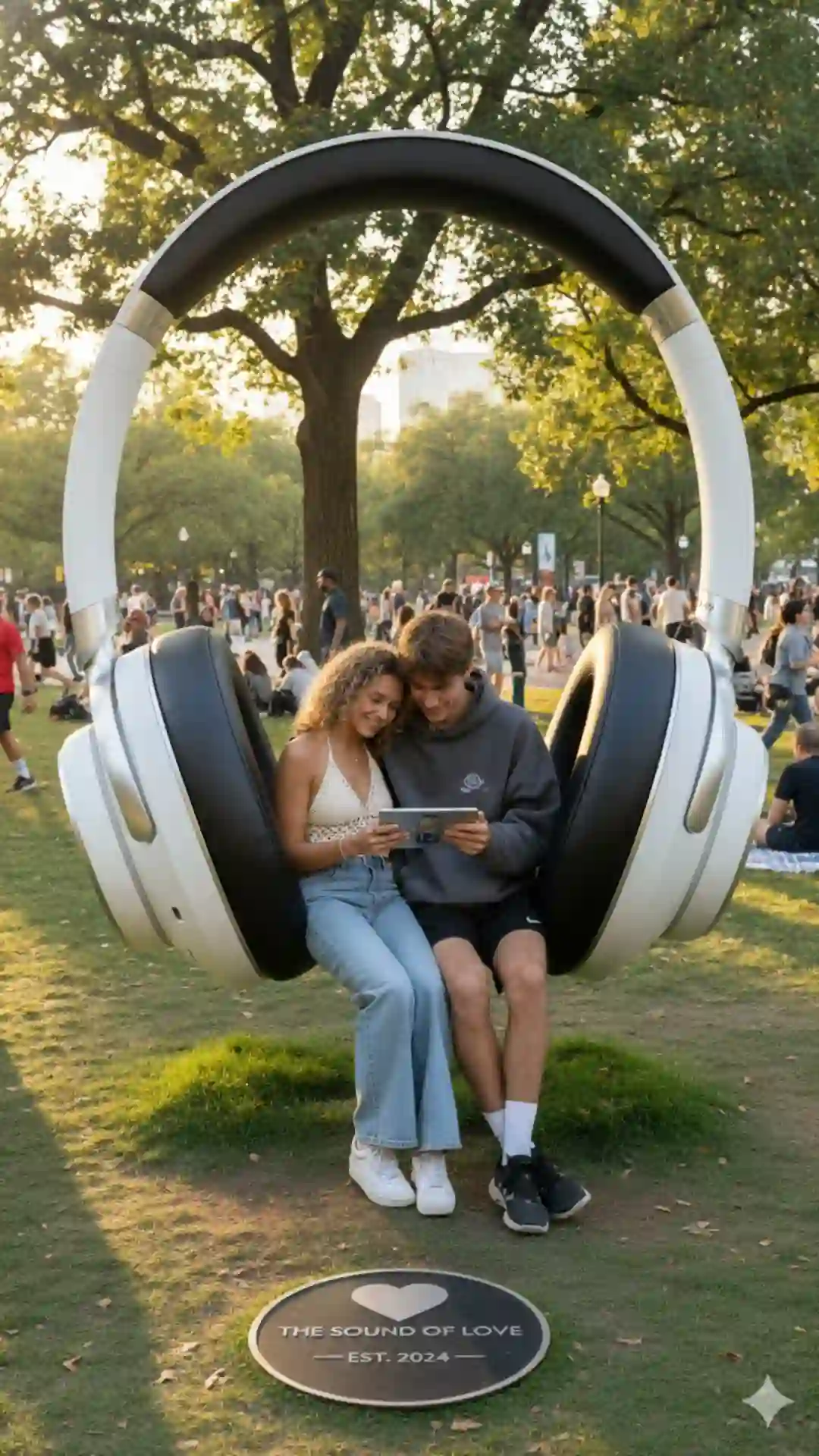 Trending Gemini Gen Z couple Prompt for Gen-Z moodboard visuals in a park setting.