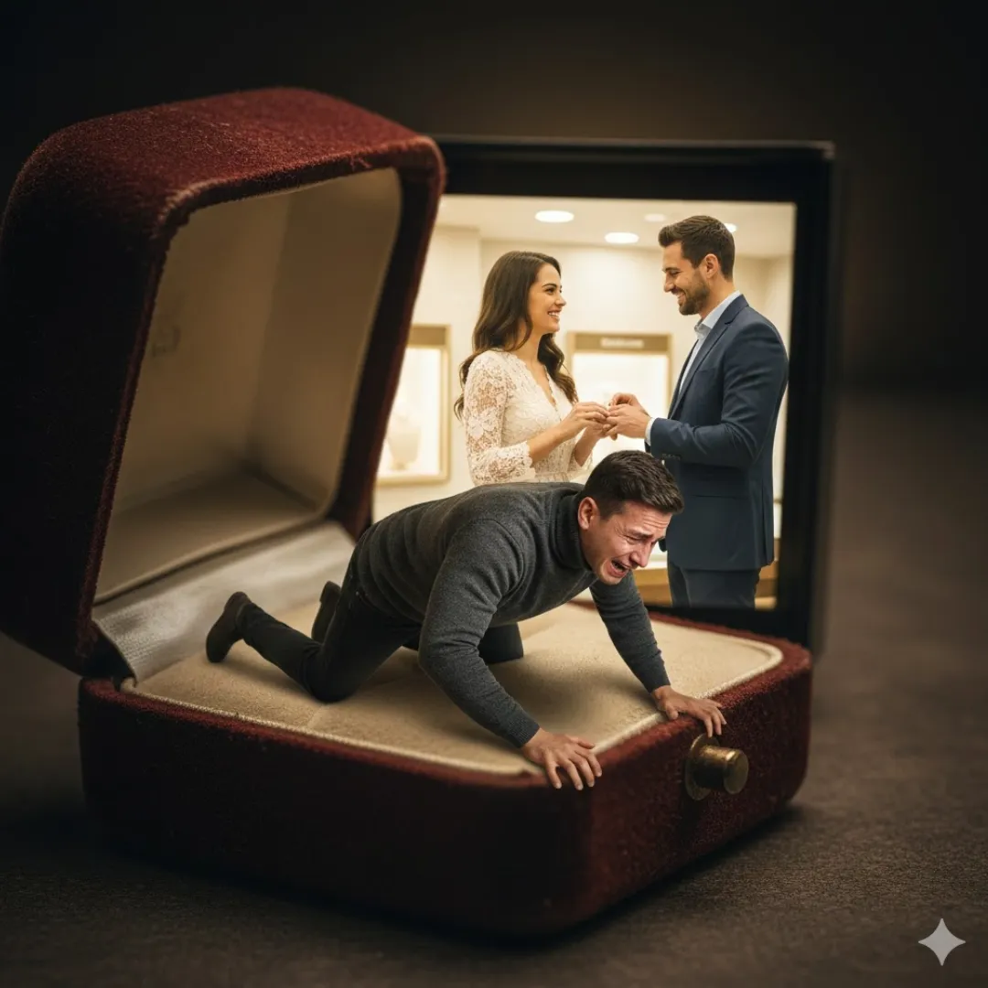 Trending Sad boy pic hd, miniature man crying on ring box. This Gemini AI photo prompt Copy Paste sad boy unlocks full Potential.