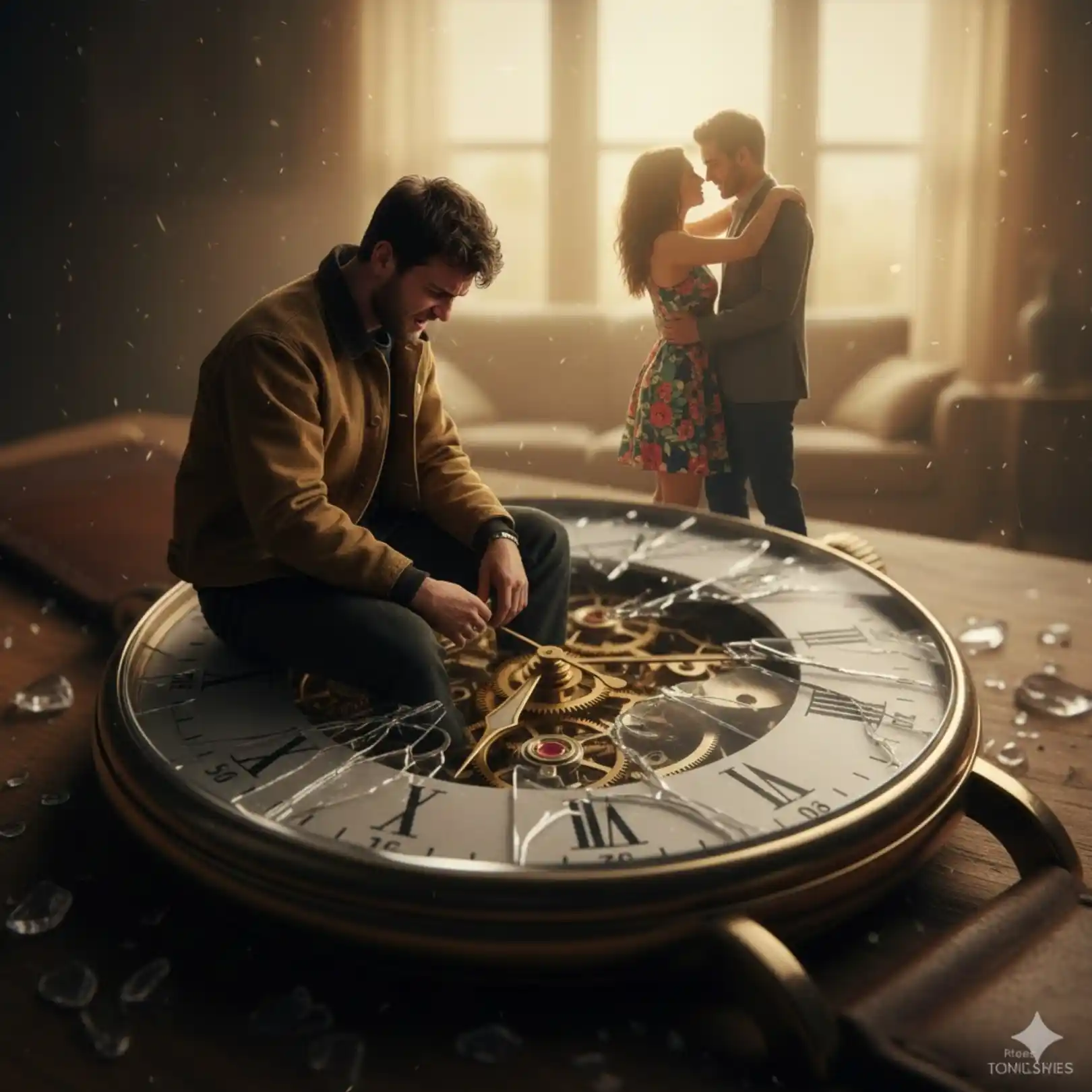 Viral alone boy prompt for Gemini for love failure photo editing, featuring a man on a shattered watch.