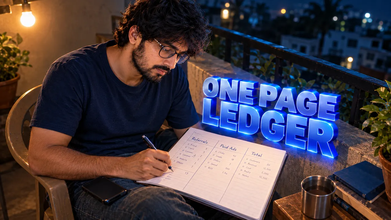 One-page channel ledger by Siva Charan of Ethical Founder for small businesses tracking referral marketing for startups in India and paid ads in a first-year business